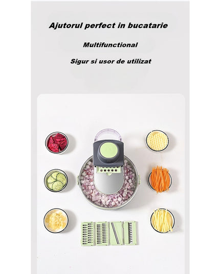 Feliator Multifunctional, Razatoare, 1, pentru Fructe si Legume, 12 Piese, Lame de Inox, Recipient Stocare, Separator Oua, Protectie Mana, ABS