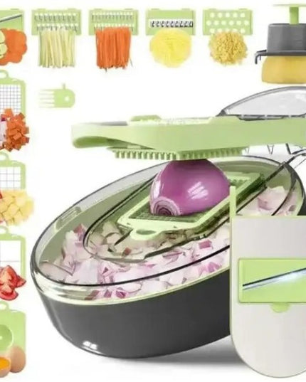 Feliator Multifunctional, Razatoare, 1, pentru Fructe si Legume, 12 Piese, Lame de Inox, Recipient Stocare, Separator Oua, Protectie Mana, ABS