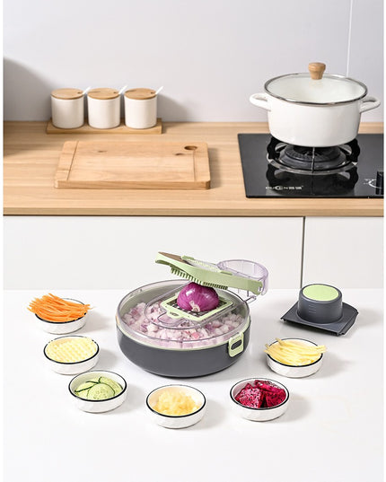 Feliator Multifunctional, Razatoare, 1, pentru Fructe si Legume, 12 Piese, Lame de Inox, Recipient Stocare, Separator Oua, Protectie Mana, ABS