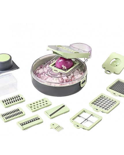 Feliator Multifunctional, Razatoare, 1, pentru Fructe si Legume, 12 Piese, Lame de Inox, Recipient Stocare, Separator Oua, Protectie Mana, ABS