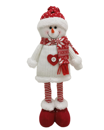 Figurina Decorativa, Pentru Craciun, Om de Zapada, Picioare Telescopice, Inaltime Reglabila 44- , Caciula cu Inimioare