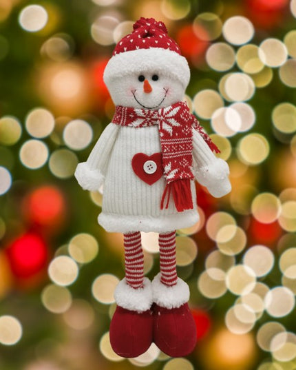 Figurina Decorativa, Pentru Craciun, Om de Zapada, Picioare Telescopice, Inaltime Reglabila 44- , Caciula cu Inimioare