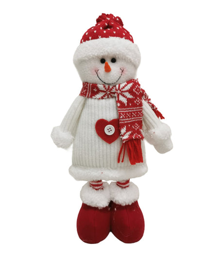 Figurina Decorativa, Pentru Craciun, Om de Zapada, Picioare Telescopice, Inaltime Reglabila 44- , Caciula cu Inimioare