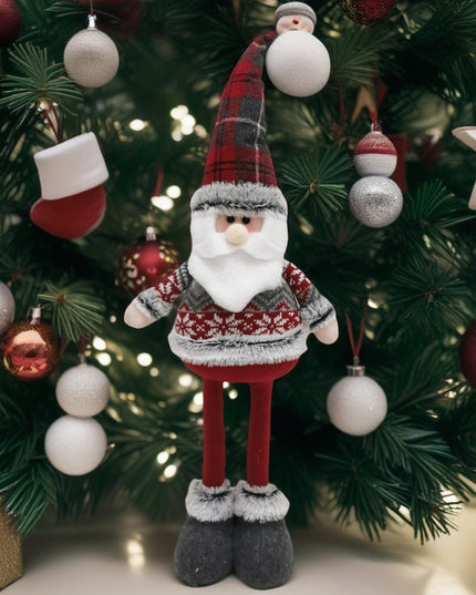 Figurina Decorativa, Pentru Craciun, Mos Craciun, Picioare Telescopice, Inaltime Reglabila 44- , Bluza cu Fulgi