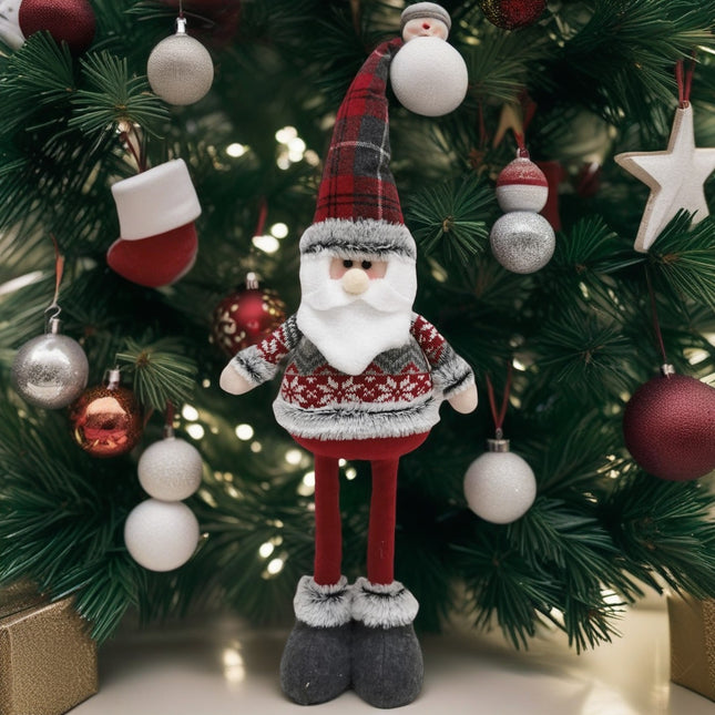 Figurina Decorativa, Pentru Craciun, Mos Craciun, Picioare Telescopice, Inaltime Reglabila 44- , Bluza cu Fulgi