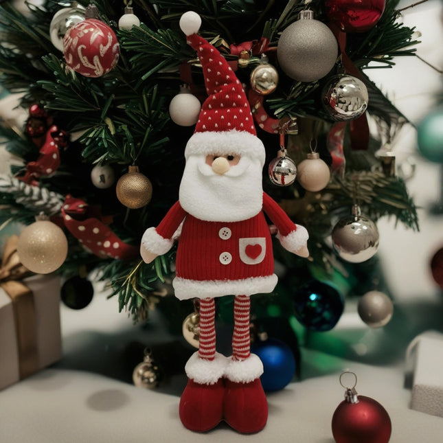 Figurina Decorativa, Pentru Craciun, Mos Craciun, Picioare Telescopice, Inaltime Reglabila 44- , Caciula cu Inimioare