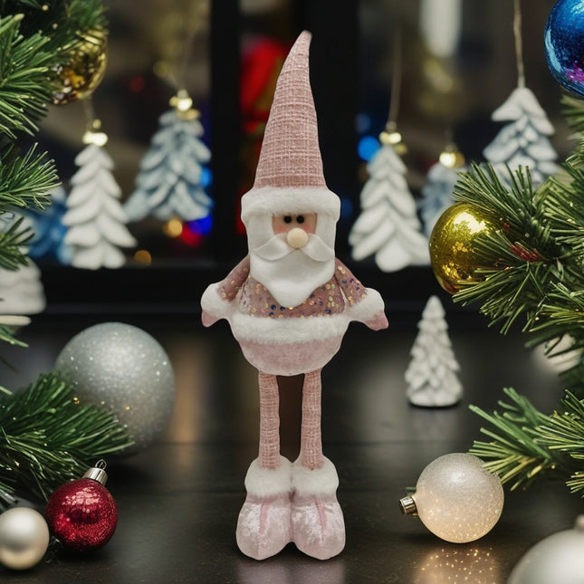Figurina Decorativa, Pentru Craciun, Mos Craciun, Picioare Telescopice, Inaltime Reglabila 44- , Bluza cu Paiete
