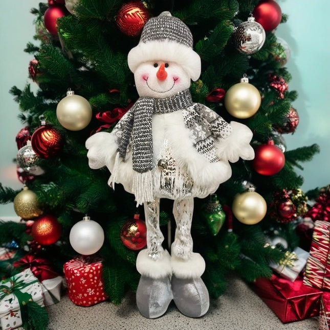 Figurina Decorativa, Pentru Craciun, Om de Zapada, Picioare Telescopice, Inaltime Reglabila 33- , Pantaloni Luciosi