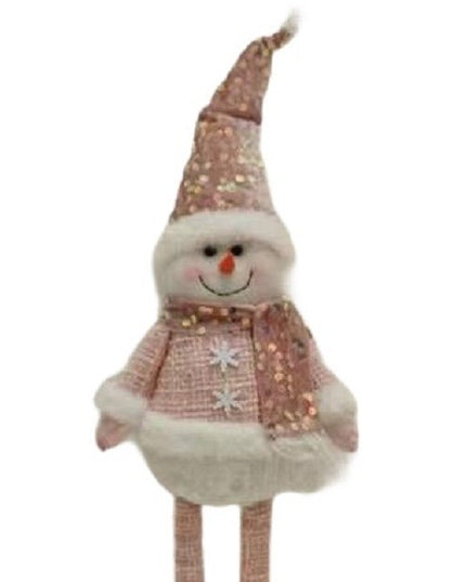 Figurina Decorativa, Pentru Craciun, Om de Zapada, Picioare Telescopice, Inaltime Reglabila 44- , Caciula cu Paiete