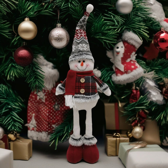 Figurina Decorativa, Pentru Craciun, Om de Zapada, Picioare Telescopice, Inaltime Reglabila 44- , Caciula cu Fugi