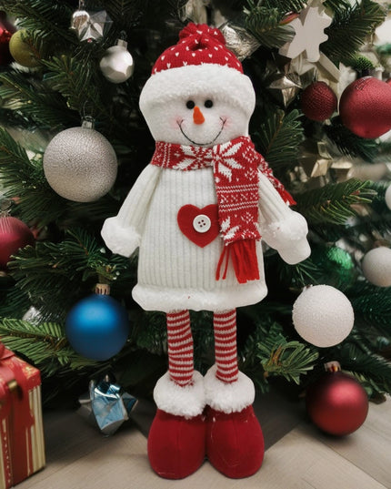 Figurina Decorativa, Pentru Craciun, Om de Zapada, Picioare Telescopice, Inaltime Reglabila 44- , Caciula cu Inimioare