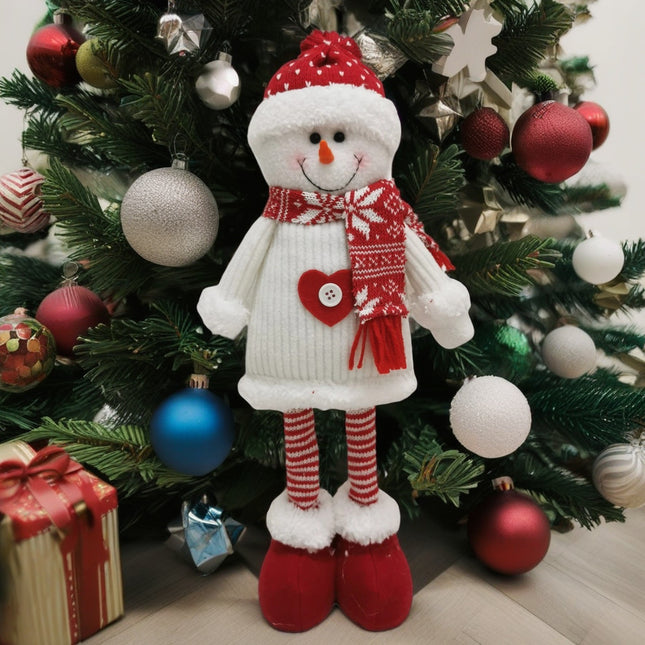 Figurina Decorativa, Pentru Craciun, Om de Zapada, Picioare Telescopice, Inaltime Reglabila 44- , Caciula cu Inimioare