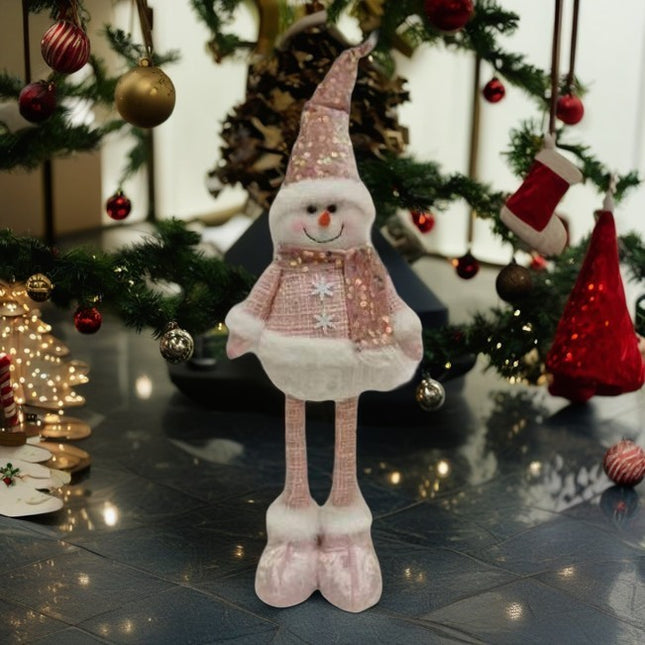 Figurina Decorativa, Pentru Craciun, Om de Zapada, Picioare Telescopice, Inaltime Reglabila 44- , Caciula cu Paiete