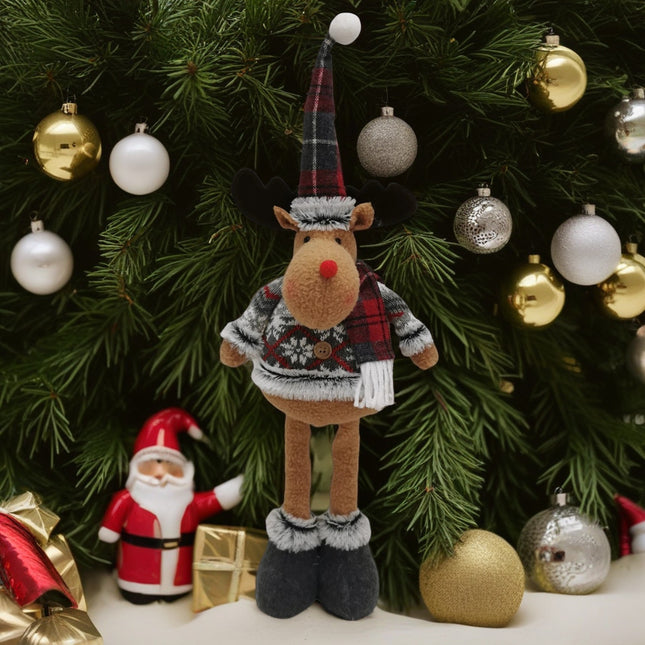 Figurina Decorativa, Pentru Craciun, Ren, Picioare Telescopice, Inaltime Reglabila 44- , Bluza cu Fulgi