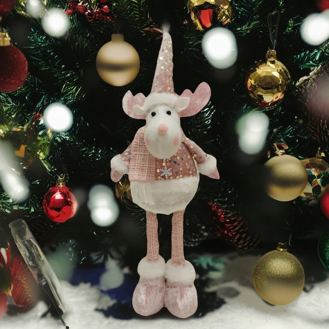 Figurina Decorativa, Pentru Craciun, Ren, Picioare Telescopice, Inaltime Reglabila 44- , Bluza cu Paiete