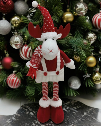 Figurina Decorativa, Pentru Craciun, Ren, Picioare Telescopice, Inaltime Reglabila 44- , Caciula cu Inimioare