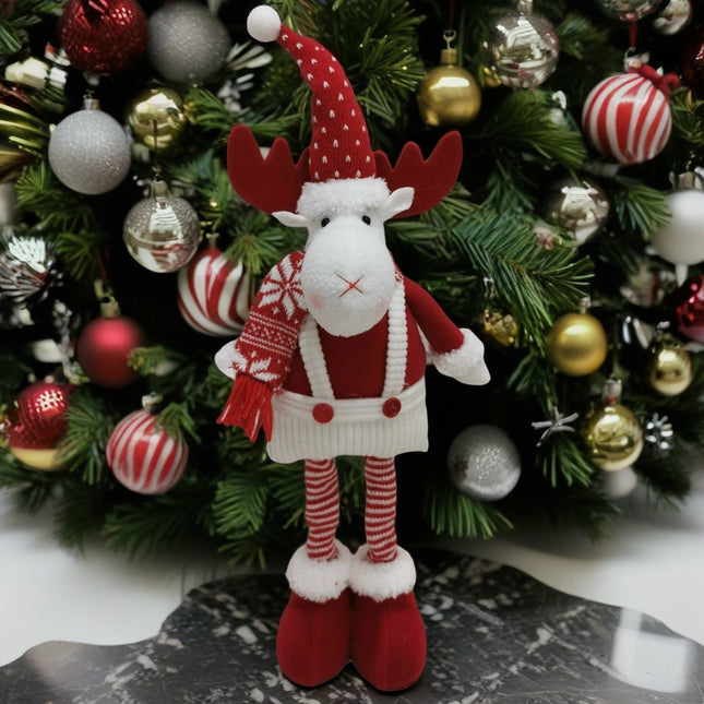 Figurina Decorativa, Pentru Craciun, Ren, Picioare Telescopice, Inaltime Reglabila 44- , Caciula cu Inimioare