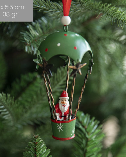 Figurina pentru Brad de Craciun, Model Mos Craciun in Balon cu Aer Cald, Ornament pentru Brad, din Metal