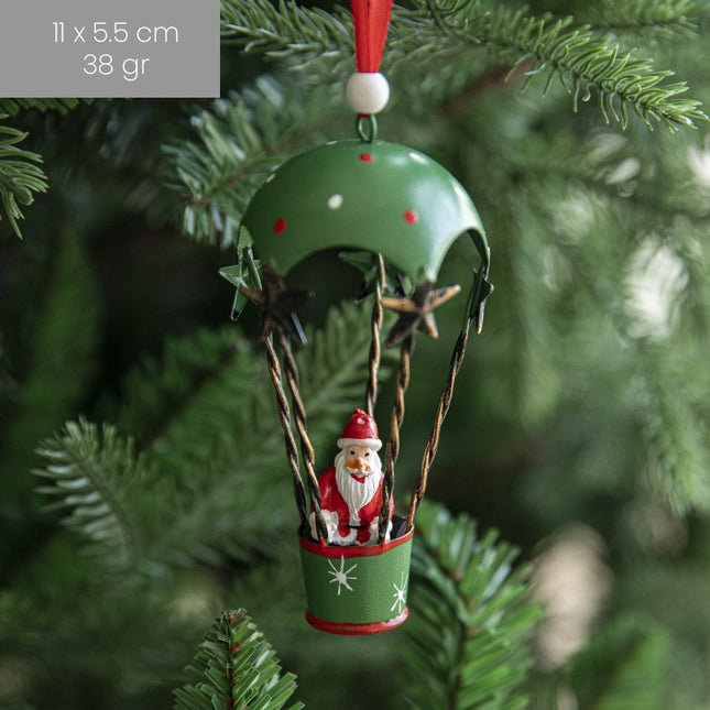 Figurina pentru Brad de Craciun, Model Mos Craciun in Balon cu Aer Cald, Ornament pentru Brad, din Metal