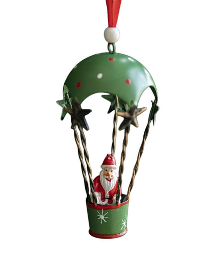 Figurina pentru Brad de Craciun, Model Mos Craciun in Balon cu Aer Cald, Ornament pentru Brad, din Metal