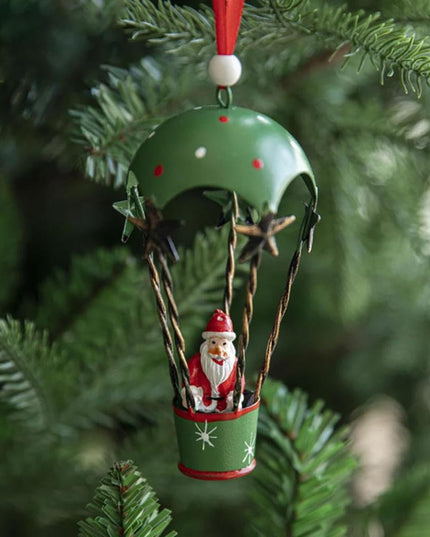 Figurina pentru Brad de Craciun, Model Mos Craciun in Balon cu Aer Cald, Ornament pentru Brad, din Metal