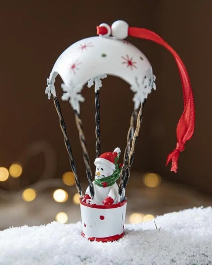 Figurina pentru Brad de Craciun, Model Om de Zapada in Balon cu Aer Cald, Ornament pentru Brad, din Metal
