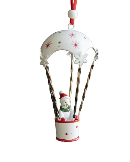 Figurina pentru Brad de Craciun, Model Om de Zapada in Balon cu Aer Cald, Ornament pentru Brad, din Metal