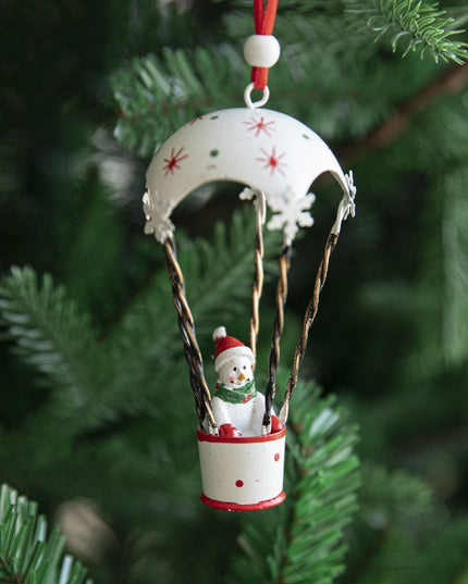 Figurina pentru Brad de Craciun, Model Om de Zapada in Balon cu Aer Cald, Ornament pentru Brad, din Metal