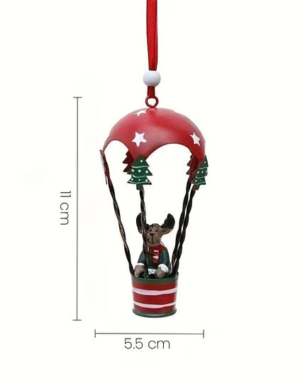 Figurina pentru Brad de Craciun, Model Ren in Balon cu Aer Cald, Ornament pentru Brad, din Metal