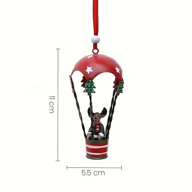 Figurina pentru Brad de Craciun, Model Ren in Balon cu Aer Cald, Ornament pentru Brad, din Metal