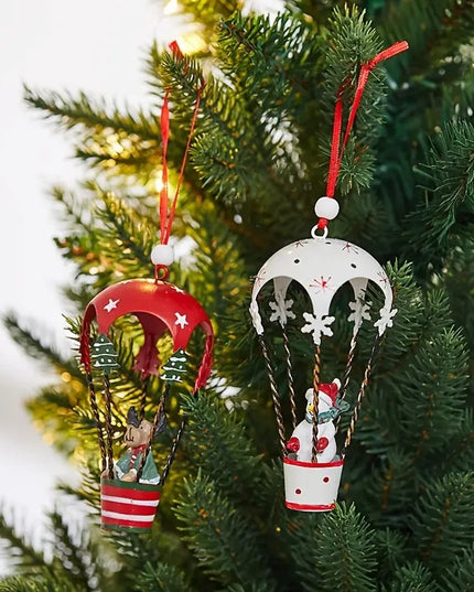 Figurina pentru Brad de Craciun, Model Ren in Balon cu Aer Cald, Ornament pentru Brad, din Metal