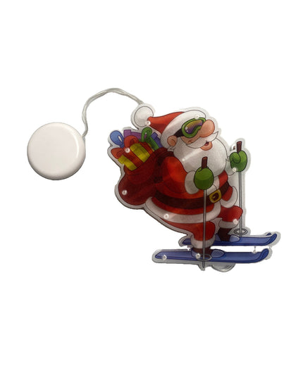 Decoratiune de Craciun pentru fereastra Mos Craciun pe schiuri, cu LED-uri