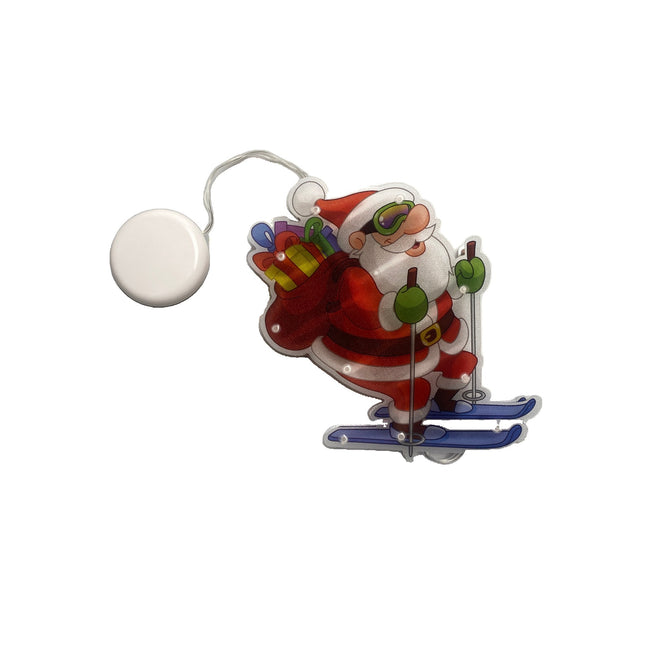 Decoratiune de Craciun pentru fereastra Mos Craciun pe schiuri, cu LED-uri