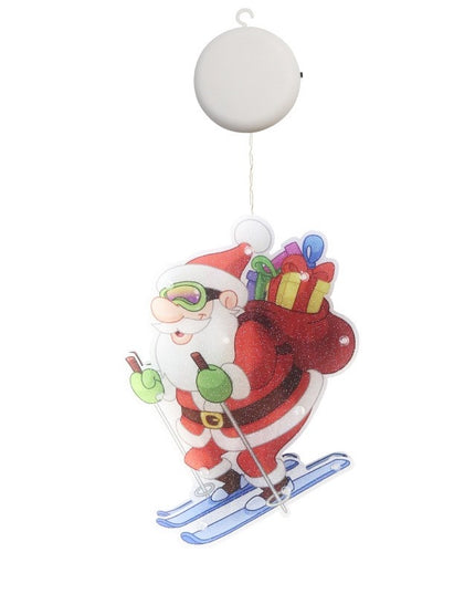 Decoratiune de Craciun pentru fereastra Mos Craciun pe schiuri, cu LED-uri