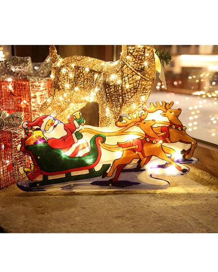 Decoratiune de Craciun pentru fereastra Sanie cu reni, cu LED-uri