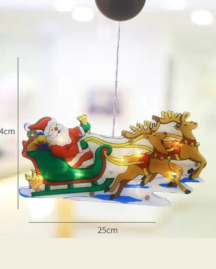 Decoratiune de Craciun pentru fereastra Sanie cu reni, cu LED-uri