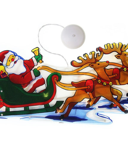 Decoratiune de Craciun pentru fereastra Sanie cu reni, cu LED-uri