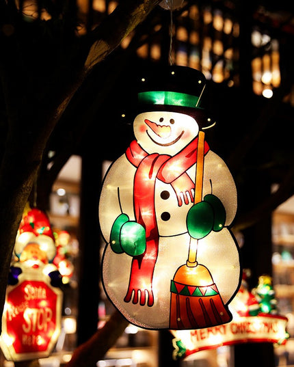 Decoratiune de Craciun pentru fereastra om de zapada, cu LED-uri