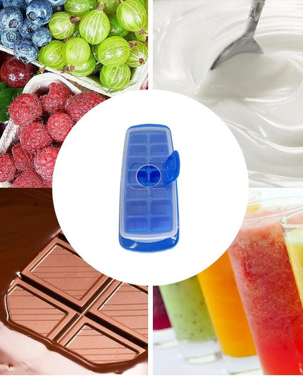 Forma pentru cuburi de gheata 14 cuburi, reutilizabil, plastic alimentar, cu capac, orificiu umplere, dreptunghiulara
