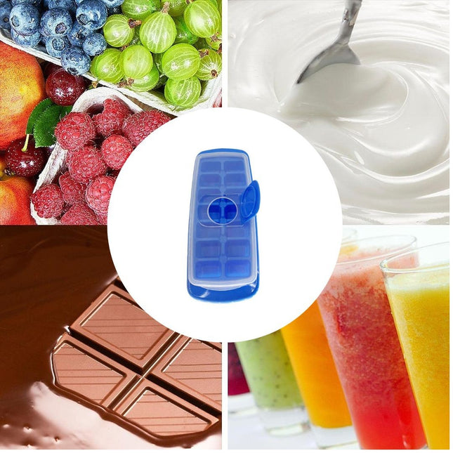 Forma pentru cuburi de gheata 14 cuburi, reutilizabil, plastic alimentar, cu capac, orificiu umplere, dreptunghiulara