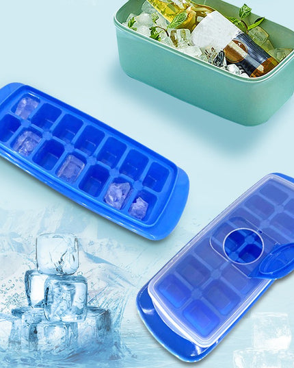 Forma pentru cuburi de gheata 14 cuburi, reutilizabil, plastic alimentar, cu capac, orificiu umplere, dreptunghiulara