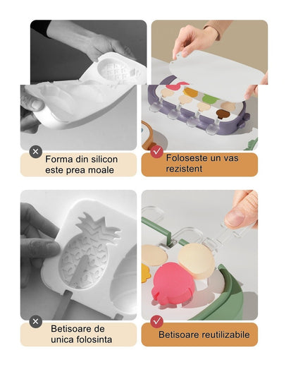 Forma pentru inghetata 4 compartimente, forme cu animalute, materialsilicon si ABS