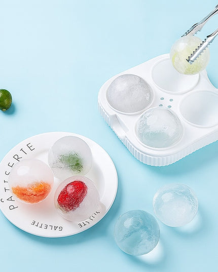 Forma Sfere de Gheata pentru Wiskey si Cocktail-uri 4 Sfere, Material Plastic/Silicon Alimentar, Diametru , cu Orificiu Tip Palnie pentru Umplere