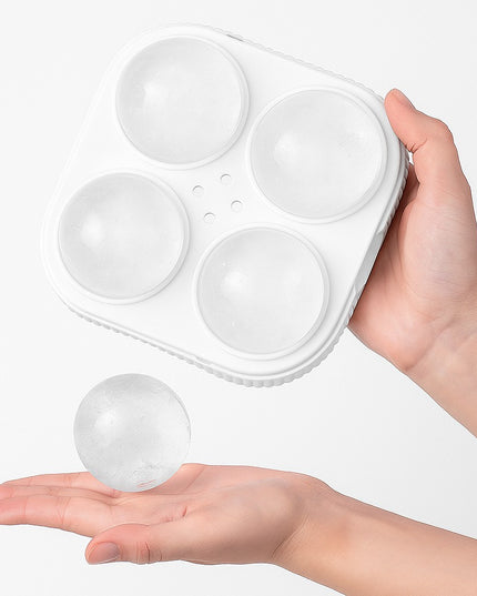 Forma Sfere de Gheata pentru Wiskey si Cocktail-uri 4 Sfere, Material Plastic/Silicon Alimentar, Diametru , cu Orificiu Tip Palnie pentru Umplere