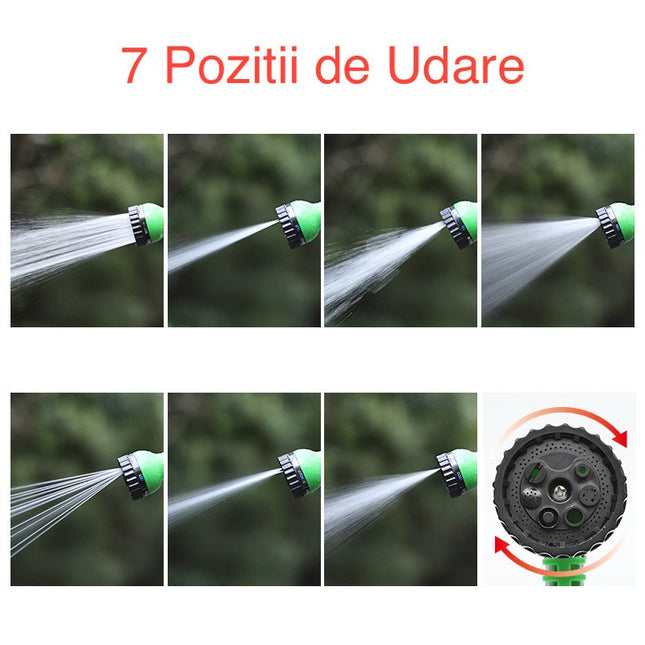 Furtun Portabil de Udare pentru Gradina, pentru Gradina Uz Casnic, cu Duza de udare, 7 pozitii de Udare, Furtun 10 metri Lungime