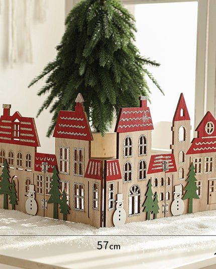 Decoratiune de Craciun, Model Orasel de Craciun pentru Brad, in stil European, Pliabil din Lemn