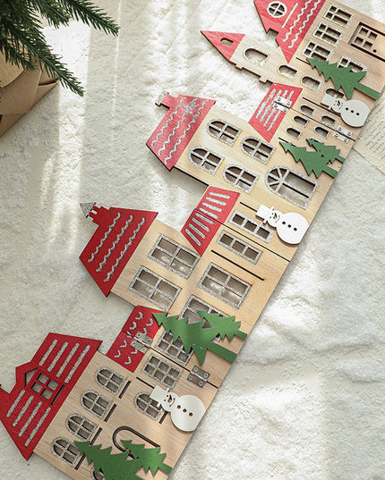 Decoratiune de Craciun, Model Orasel de Craciun pentru Brad, in stil European, Pliabil din Lemn