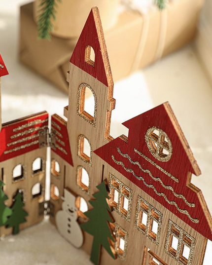 Decoratiune de Craciun, Model Orasel de Craciun pentru Brad, in stil European, Pliabil din Lemn