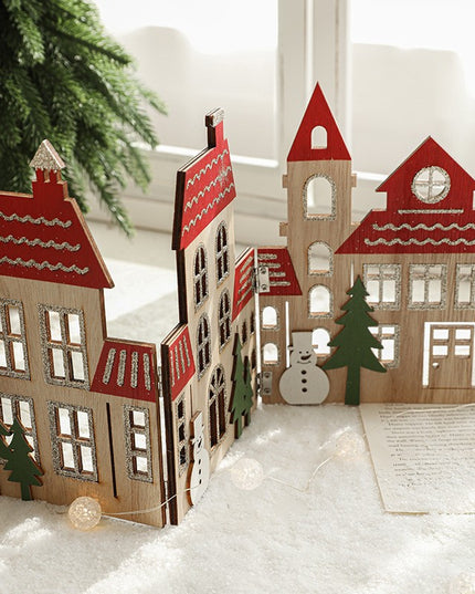 Decoratiune de Craciun, Model Orasel de Craciun pentru Brad, in stil European, Pliabil din Lemn