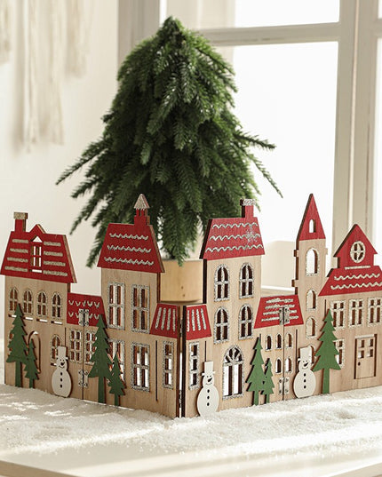 Decoratiune de Craciun, Model Orasel de Craciun pentru Brad, in stil European, Pliabil din Lemn